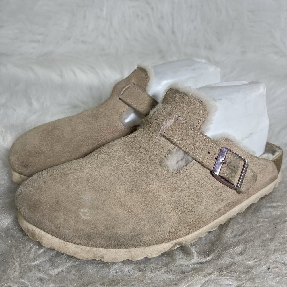 Birkenstock Boston Shearling Taupe Suede Clogs EU 39 US 8 Wool Lined